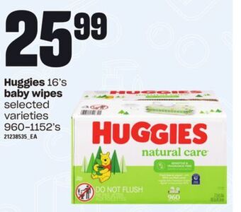Loblaws Huggies 16's baby wipes, 960-1152's offer
