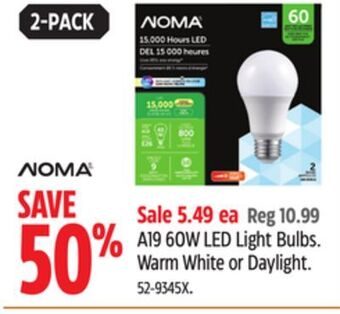 Canadian Tire Noma a19 60w led light bulbs offer