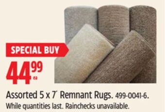 Canadian Tire Korhani studio assorted 5 x 7' remnant rugs offer