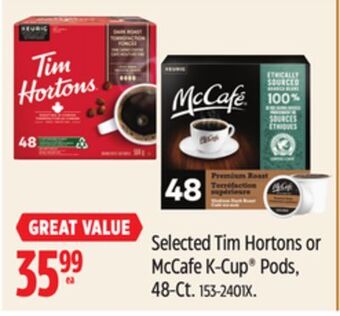 Canadian Tire Keurig selected tim hortons or mccafe k-cup® pods, 48-ct offer