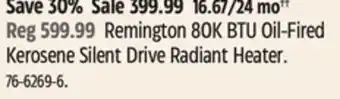 Canadian Tire Remington 80k btu oil-fired kerosene silent drive radiant heater offer