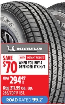 Canadian Tire Michelin defender ltx m/s tires offer