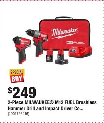 Home Depot 2-piece milwaukee® m12 fuel brushless hammer drill and impact driver combo kit offer