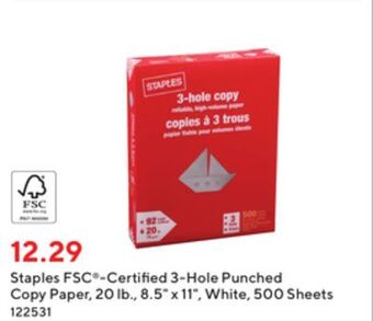Staples Staples fsc® certified 3- hole punched copy paper offer
