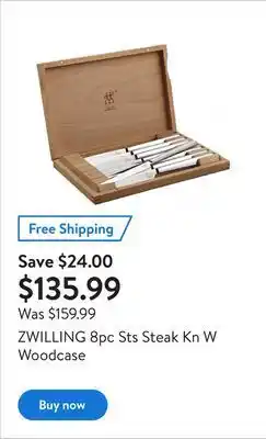 Walmart Zwilling 8pc sts steak kn w woodcase offer