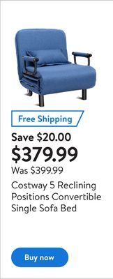 Walmart Costway 5 reclining positions convertible single sofa bed offer