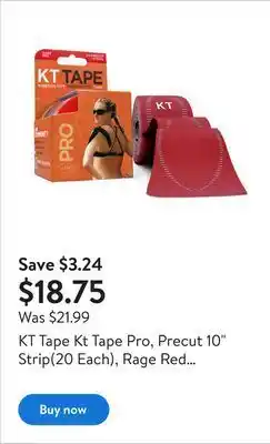 Walmart Kt tape kt tape pro, precut 10" strip(20 each), rage red (ktpro-precut-rage red) offer