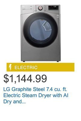 Costco Lg graphite steel 7.4 cu. ft. electric steam dryer with ai dry and thinq technology offer