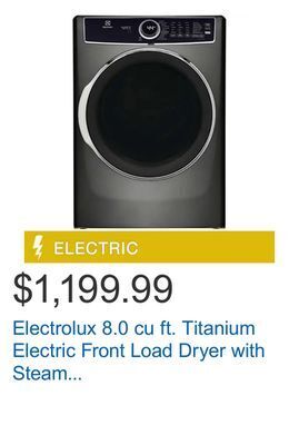 Costco Electrolux 8.0 cu ft. titanium electric front load dryer with steam clean offer