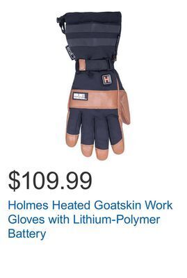 Costco Holmes heated goatskin work gloves with lithium-polymer battery offer