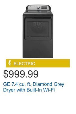 Costco Ge 7.4 cu. ft. diamond grey dryer with built-in wi-fi offer