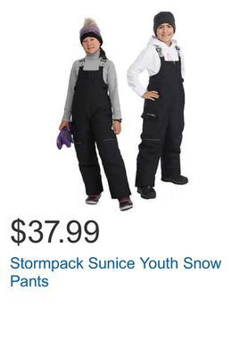 Costco Stormpack sunice youth snow pants offer