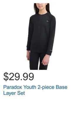 Costco Paradox youth 2-piece base layer set offer