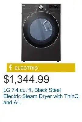 Costco Lg 7.4 cu. ft. black steel electric steam dryer with thinq and ai dry technology offer