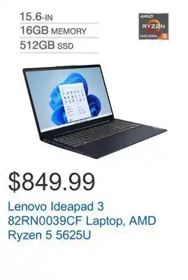 Costco Lenovo ideapad 3 82rn0039cf laptop, amd ryzen 5 5625u offer