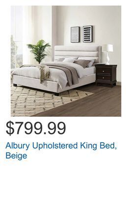 Costco Albury upholstered king bed, beige offer