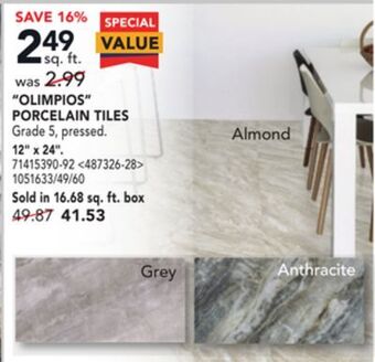 RONA Mono serra "olimpios" porcelain tiles, 12" x 24" offer