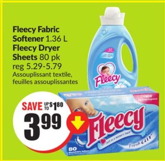 FreshCo Fleecy fabric softener 1.36 l fleecy dryer sheets 80 pk offer