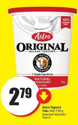 Chalo FreshCo Astro yogourt tubs 500-750 g selected varieties offer