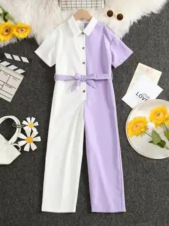 SheIn Girls two tone belted shirt jumpsuit offer