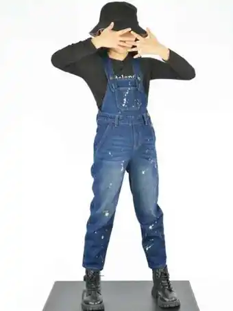 SheIn Girls splatter print denim overalls without tee offer