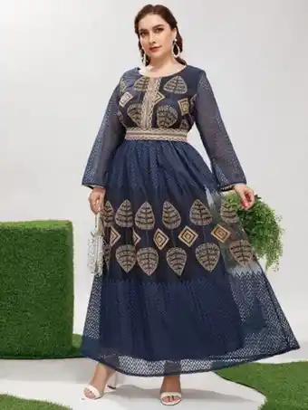 SheIn Plus geo and chevron embroidery tie back mesh dress offer