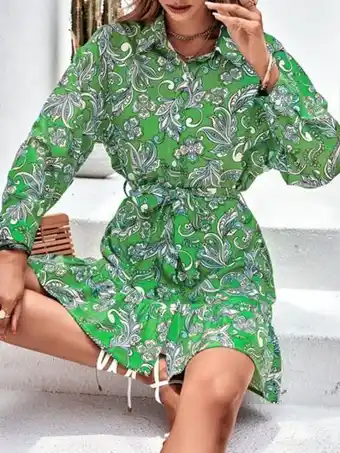 SheIn Paisley print drop shoulder belted shirt dress offer