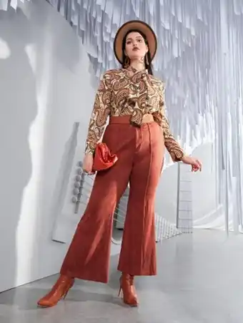 SheIn Shein plus seam front suedette flare leg pants without belt offer