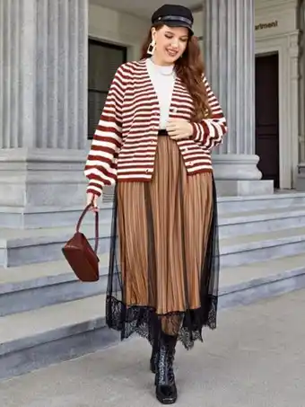 SheIn Plus striped pattern raglan sleeve cardigan offer