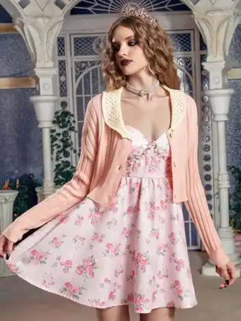 SheIn Shein mod contrast collar drop shoulder cardigan offer