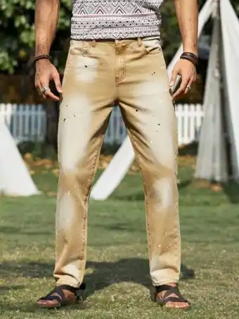 SheIn Men splash ink print slant pocket jeans offer