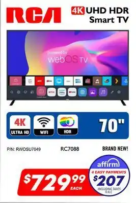 Factory Direct Rca 70" 4k uhd hdr smart tv offer