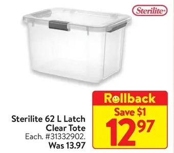 Walmart Sterilite 62 l latch clear tote offer