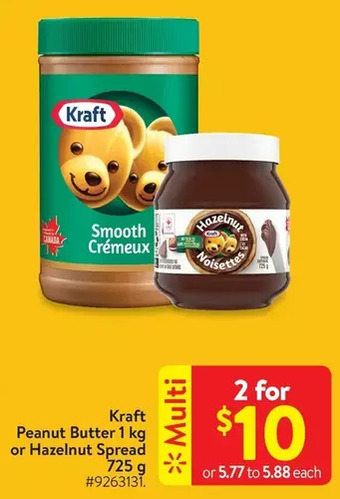 Walmart Kraft peanut butter or hazelnut spread offer