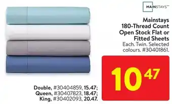 Walmart Mainstays 180-thread count open stock flat or fitted sheets twin | double | queen | king offer