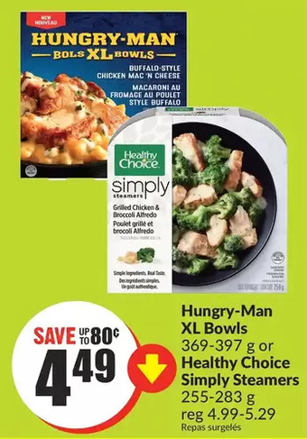 FreshCo Hungry-man xl bowls or healthy choice simply steamers offer