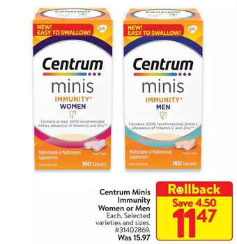 Walmart Centrum minis immunity women or men offer