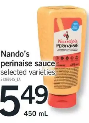 Fortinos Nando's perinaise sauce offer