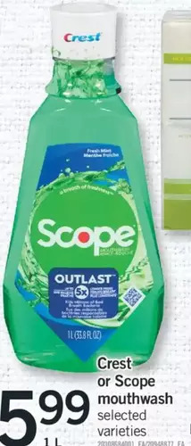 Fortinos Crest or scope mouthwash offer