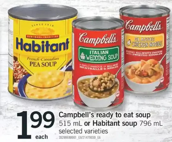 Fortinos Campbell's ready to eat soup or habitant soup offer