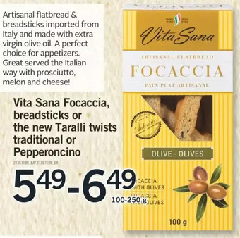 Fortinos Vita sana focaccia, breadsticks or the new taralli twists traditional or pepperoncino offer