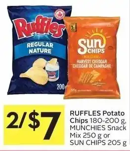Foodland Ruffles Potato Chips 180-200g, Muchies Snack Mix 250g or Sun Chips 205g offer