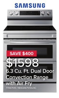 Leon's Samsung stainless steel 30" dual door electric freestanding range with air fry (6.3 cu. ft.) - ne63a6751ss/ac offer