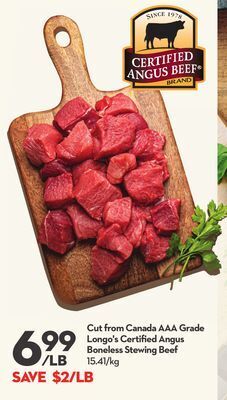 Longo's Longo's certified angus boneless stewing beef offer