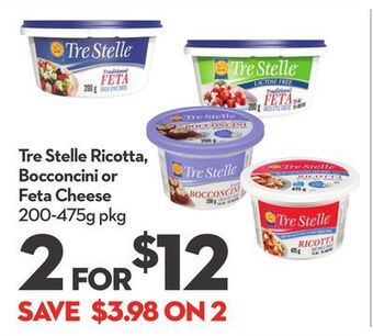 Longo's Tre stelle ricotta, bocconcini or feta cheese offer