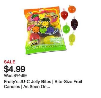 Showcase Fruity's ju-c jelly bites | bite-size fruit candies | as seen on social! | add 4 to cart, 4th is free! offer
