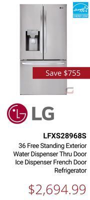 Canadian Appliance Source Lg 36 free standing exterior water dispenser thru door ice dispenser french door refrigerator offer