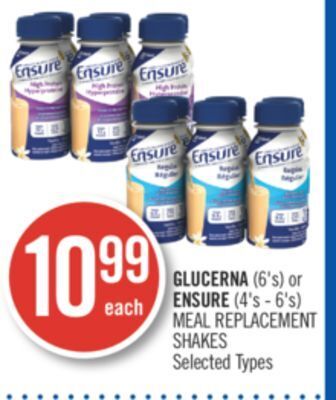 Shoppers Drug Mart Glucerna (6's) or ensure (4's - 6's) meal replacement shakes offer