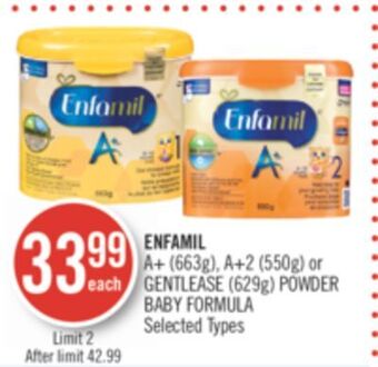 Shoppers Drug Mart Enfamil a+ (663g), a+2 (550g) or gentlease (629g) powder baby formula offer
