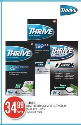 Shoppers Drug Mart Thrive nicotine replacement lozenges or gum 96's - 108's offer